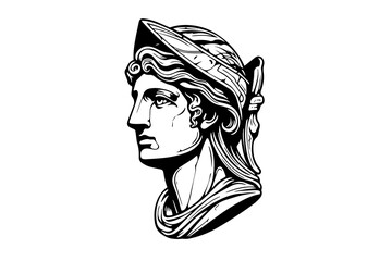 Wall Mural - Hermes head hand drawn ink sketch. Engraved style vector illustration.