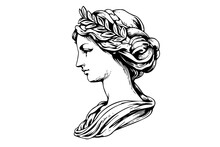 Aphrodite Head Hand Drawn Ink Sketch. Engraved Style Vector Illustration.