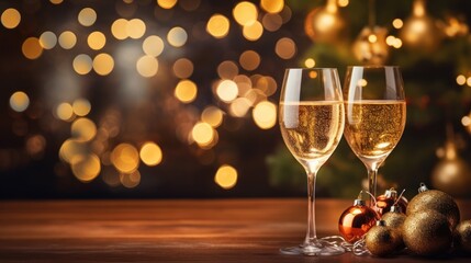 Beautiful Christmas with champagne glass decoration background