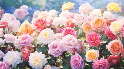 Wall Mural - Summer roses bloom on the blooming flower festival background