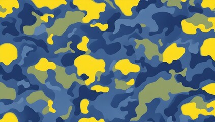 Wall Mural - Pattern of yellow and blue military camouflage seamless pattern background. Camouflage pattern background with dark blue, green and yellow colors.