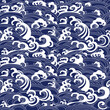 Traditional Japanese oriental seamless ocean pattern with waves and foam. Decorative background for greeting, invitation card, fabric, textile, wrapping paper, web design
