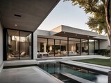 Fototapeta  - A modern luxury home exterior design featuring clean lines