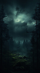 Wall Mural - night misty forest