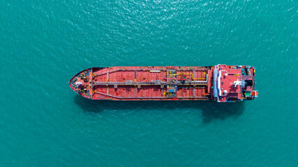 Sticker - Aerial top view LPG gas ship, Ship tanker gas LPG top view on the sea for transportation, Liquefied Petroleum Gas tanker or LPG anchored in deep blue ocean sea.