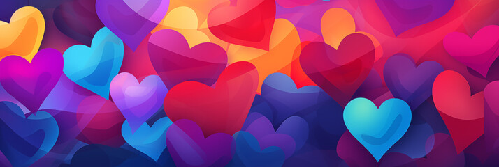 Wall Mural - Colorful hearts background banner. Valentine's Day. Panoramic web header with copy space. Wide screen wallpaper