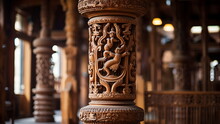 A Large Wooden Column, Indian Architecture With Generative AI