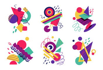 Wall Mural - abstract shapes. geometric doodle art, hand drawn color shapes, cute modern trendy graphic, trendy p