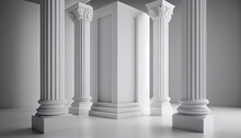 The Beautiful White Pillars Concept, Clean And Minimalist Background, Ai Generated Image