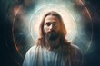 portrait of Jesus with glowing halo chakra around head