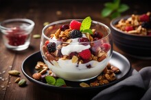 Granola with yogurt and nuts