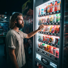 Man Purchasing From A Vending Machine.
