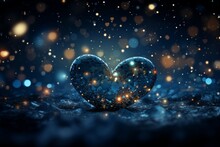 Heart Of The Night On Blue Background Bokeh Lights, Generative AI.