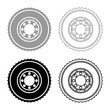 Car clutch flywheel cohesion transmission auto part plate kit repair service set icon grey black color vector illustration image solid fill outline contour line thin flat style