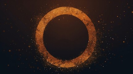 Wall Mural - Golden Glitter Circle Abstract Background with Sparkling Particles Magic Ring of Light Effect on Dark Backdrop