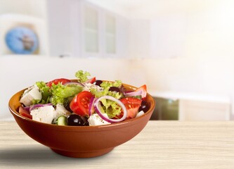 Wall Mural - Bowl of fresh tasty Salad with vegetables