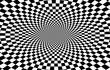 Geometryczne ruchome kwadraty - iluzja optyczna, złudzenie. Kolisty graficzny układ kwadratów w kolorach czarnym i białym zbiegających się w centrum - szachownica, tło