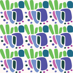 Sticker - Colorful blob leaf for flat scandi style seamless vector kids pattern. Fun whimsical nature for boy baby wallpaper. Scandi block print bold funny print.