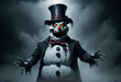 Spooky scary snowman. Horror in the north pole: when the snowman turned evil