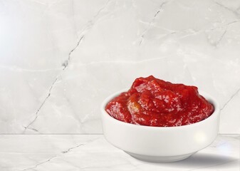 Wall Mural - Delicious fresh red ketchup sauce in bowl