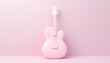 Acoustic classic guitar on pink background. 3D cartoon guitar with copy space. 3D rendering image. Pastel neon background Electric guitar design