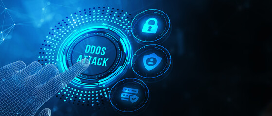 DDoS ATTACK inscription, online attack concept inscription, online security concept. 3d illustration