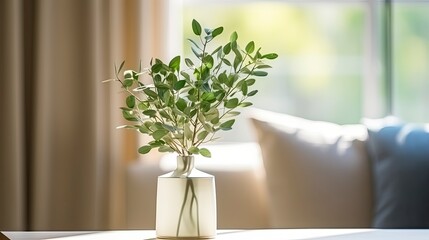 A close up of eucalyptus plant in a jar on a table
