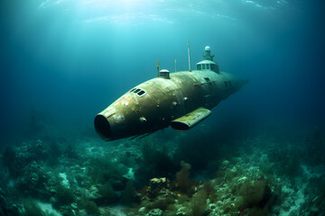 Wall Mural - submarine under water, subamrine, deep sea, underwater ship