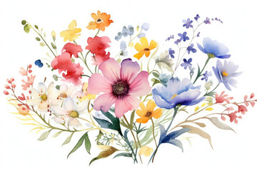 Wall Mural - Summer flower wallpaper illustration watercolor nature spring retro vintage background blossom floral plant