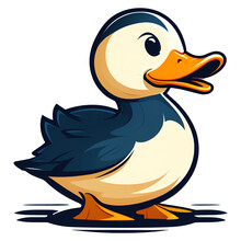 Cute Cartoon Duck Bird Icon Logo Side View, Isolated On White Background