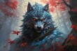 A blue wolf with red eyes