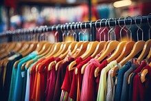 Many Clothing Hangers In A Cloth Shop Generative Ai