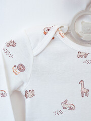 set of different clothes for baby on white background