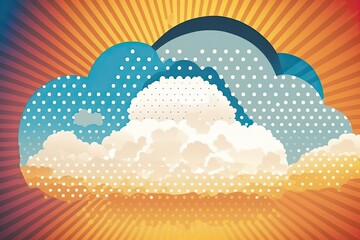 Sticker - Clouds and sunburst with halftone dots