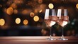 Sparkling pink rose champagne glasses with bokeh lights   new year and valentine s day celebration