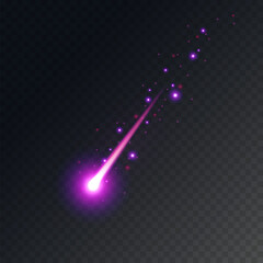 Wall Mural - comet shooting effect and flying asteroid, star in space. pink falling meteorite with tail isolated 