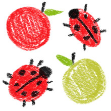 Hand-drawn Ladybug And Apples. White Background. Isolated. Pencil Technique. For Card And Banner