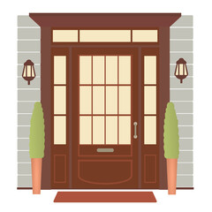Wall Mural - Vintage door of grey brick house on white background