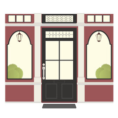Wall Mural - Vintage door with windows of cozy house on white background
