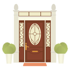 Wall Mural - Vintage door of cozy house on white background