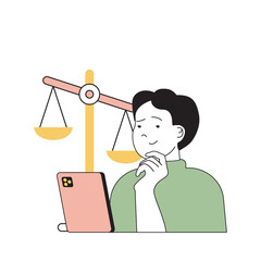 Poster - Insurance service concept with cartoon people in flat design for web. Man applies for protection policy and consults with lawyer. Vector illustration for social media banner, marketing material.