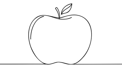 Wall Mural - Apple continuous line drawing, Black and white vector minimalistic linear illustration made of one line