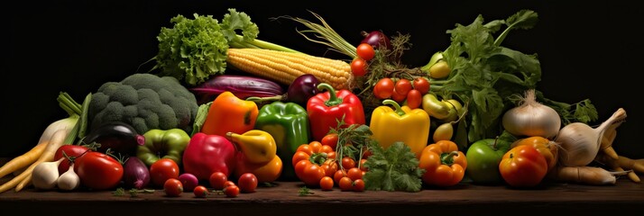 Wall Mural - Close-up of fresh vegetables on a dark background