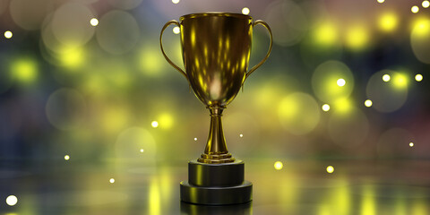 Wall Mural - Bronze trophy cup dual handle on bokeh background. A reminder of a specific achievement. 3d render