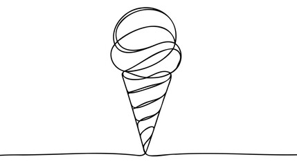 Wall Mural - Soft serve ice cream in waffle cone in continuous line art drawing style. Black line sketch on white background.