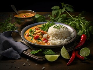 Wall Mural - red thai curry with rice and chicken