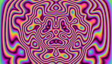 Holographic Kaleidoscopic Geometric Hypnotic Background In Bright Neon Psychedelic Acid Rainbow Colors