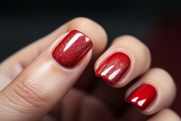 Wall Mural - Beautiful women's manicure in red, nail design