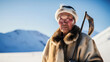 Portrait of an Inuit man with traditional clothing with arctic landscape