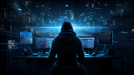 dangerous hooded hacker breaks into government data servers and infects their system with a virus